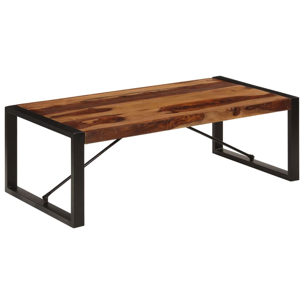 Solid Sheesham Wood Coffee Table with Steel Legs B9356