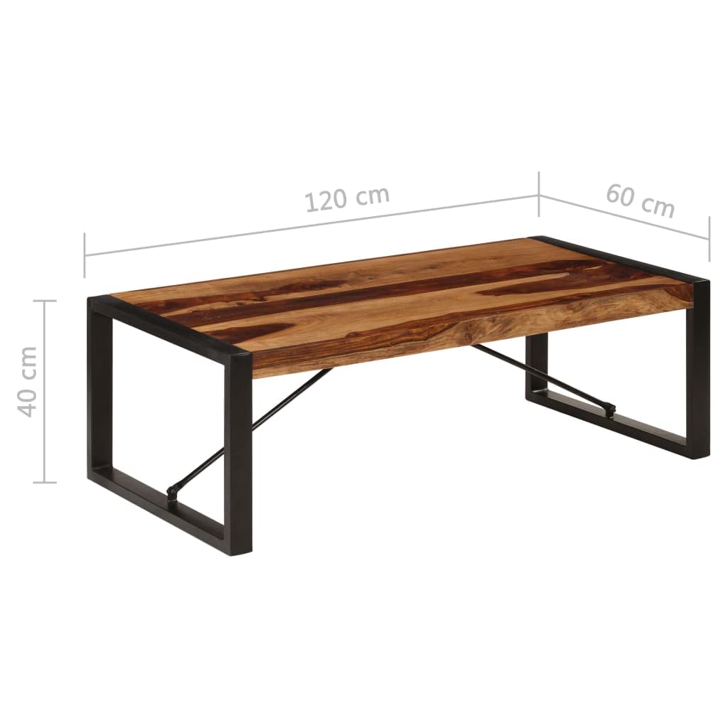 Solid Sheesham Wood Coffee Table with Steel Legs B9356