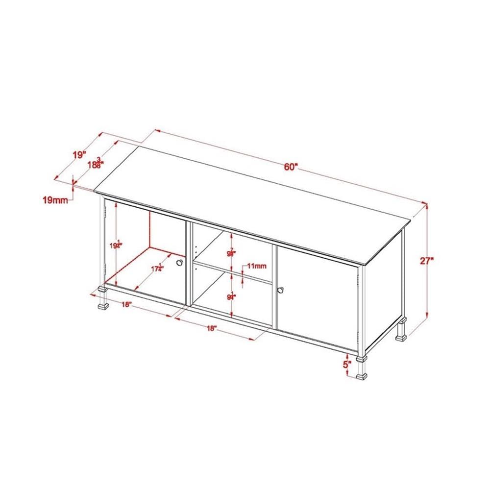 60-Inch Weathered Oak Wood TV Stand with Metal Legs A3017