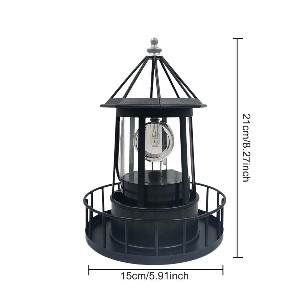 Black Solar Lighthouse Rotating Light IP65 Waterproof Outdoor LED Decor I444