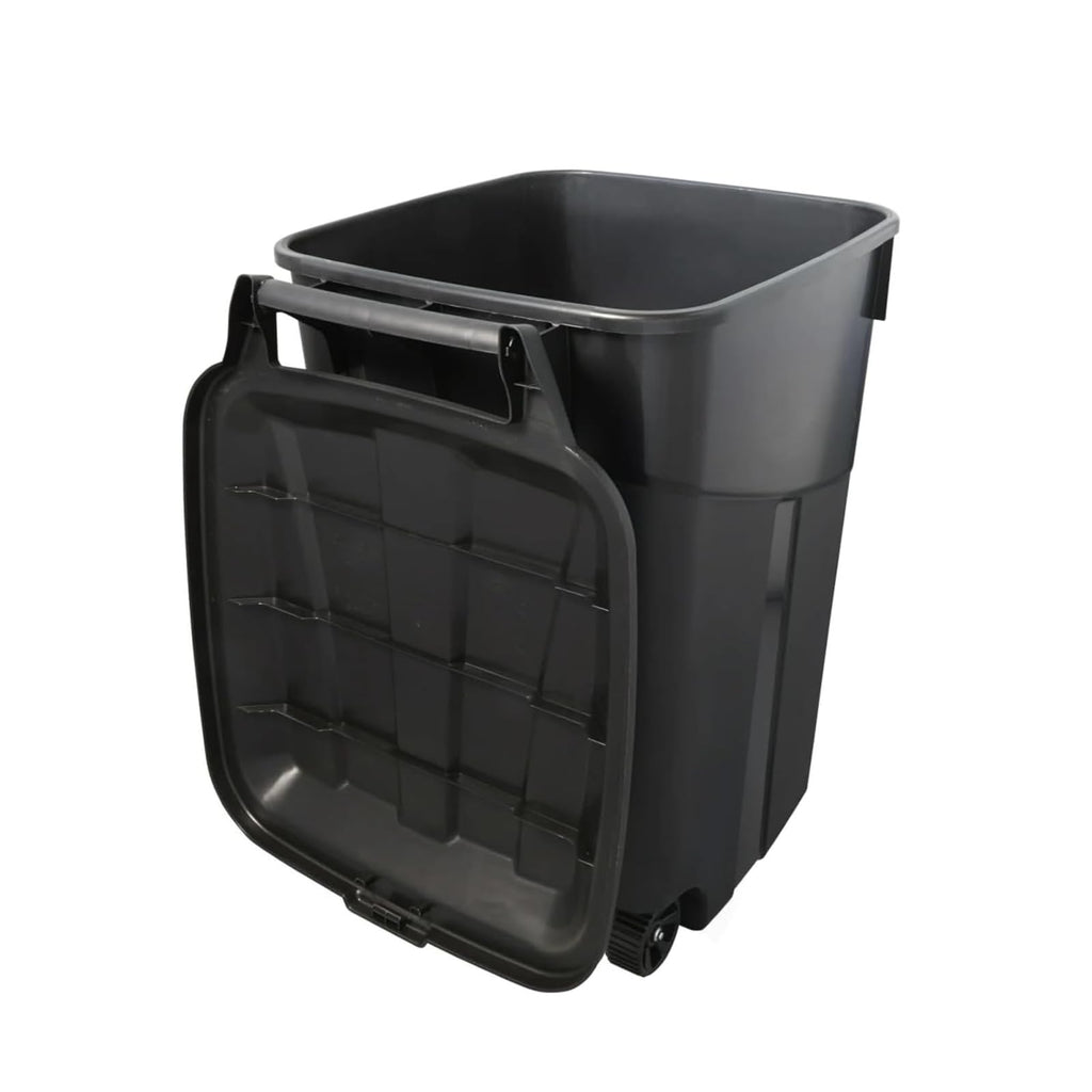 Black 45 Gallon Wheeled Heavy Duty Plastic Trash Can with Lid N3473