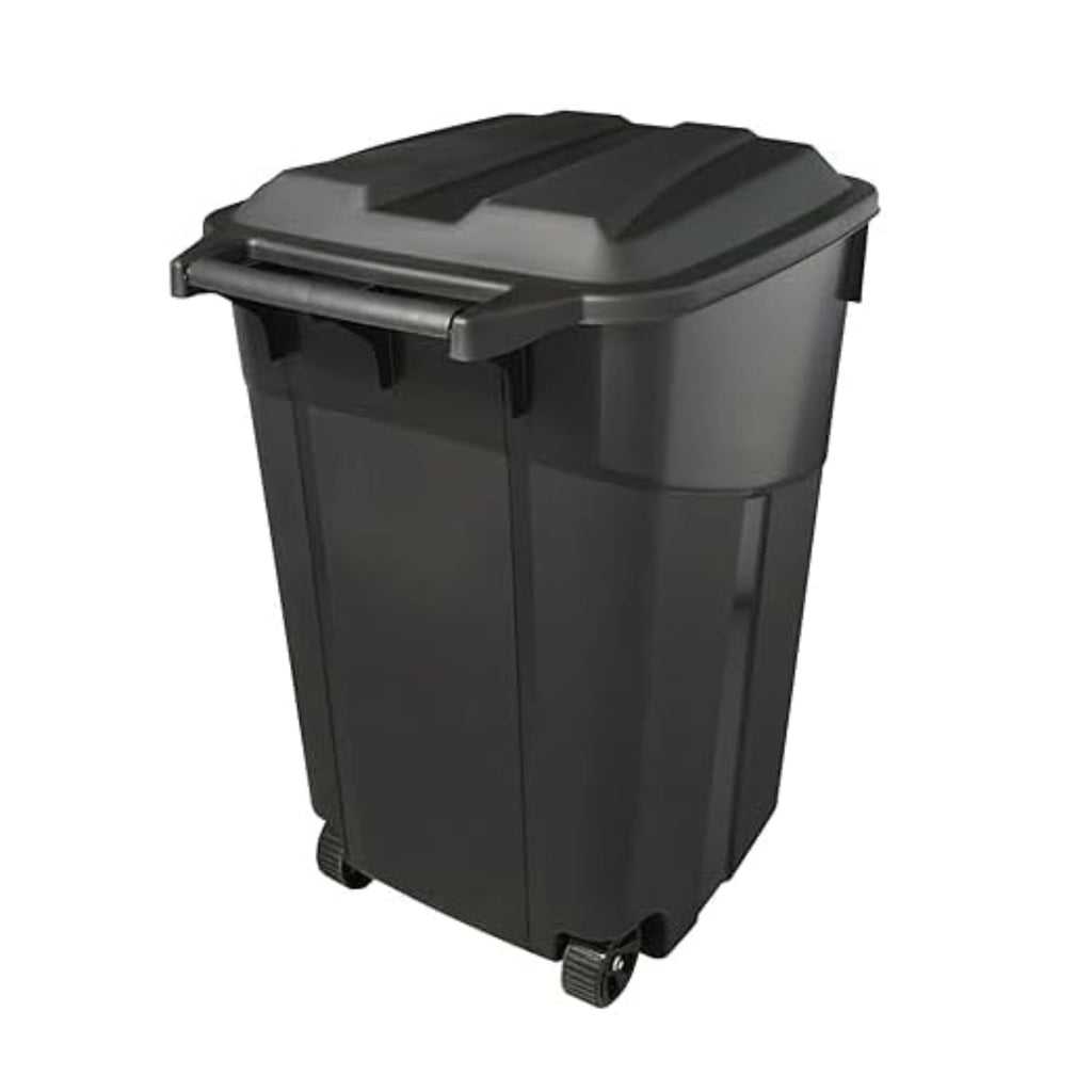 Black 45 Gallon Wheeled Heavy Duty Plastic Trash Can with Lid N3473