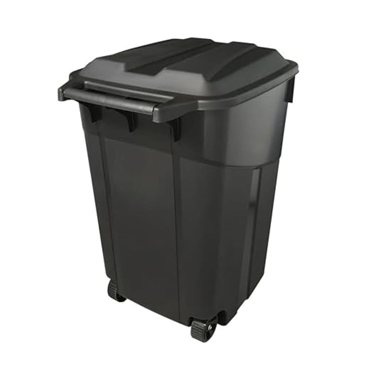 Black 45 Gallon Wheeled Heavy Duty Plastic Trash Can with Lid N3473