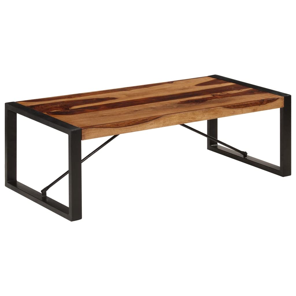 Solid Sheesham Wood Coffee Table with Steel Legs B9356