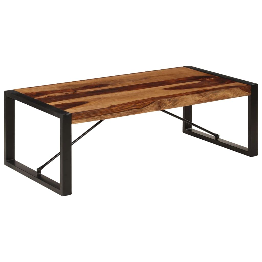 Solid Sheesham Wood Coffee Table with Steel Legs B9356