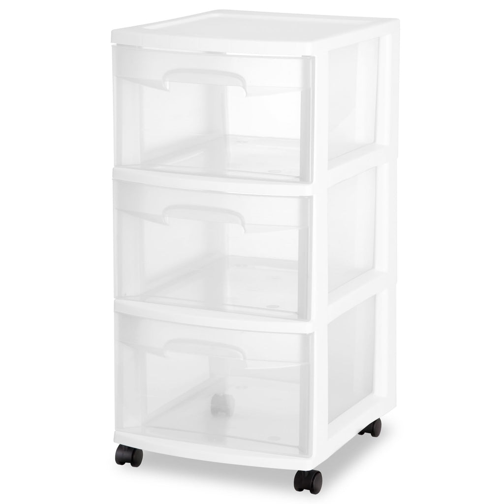 2 Pack White 3 Drawer Plastic Storage Cart E766