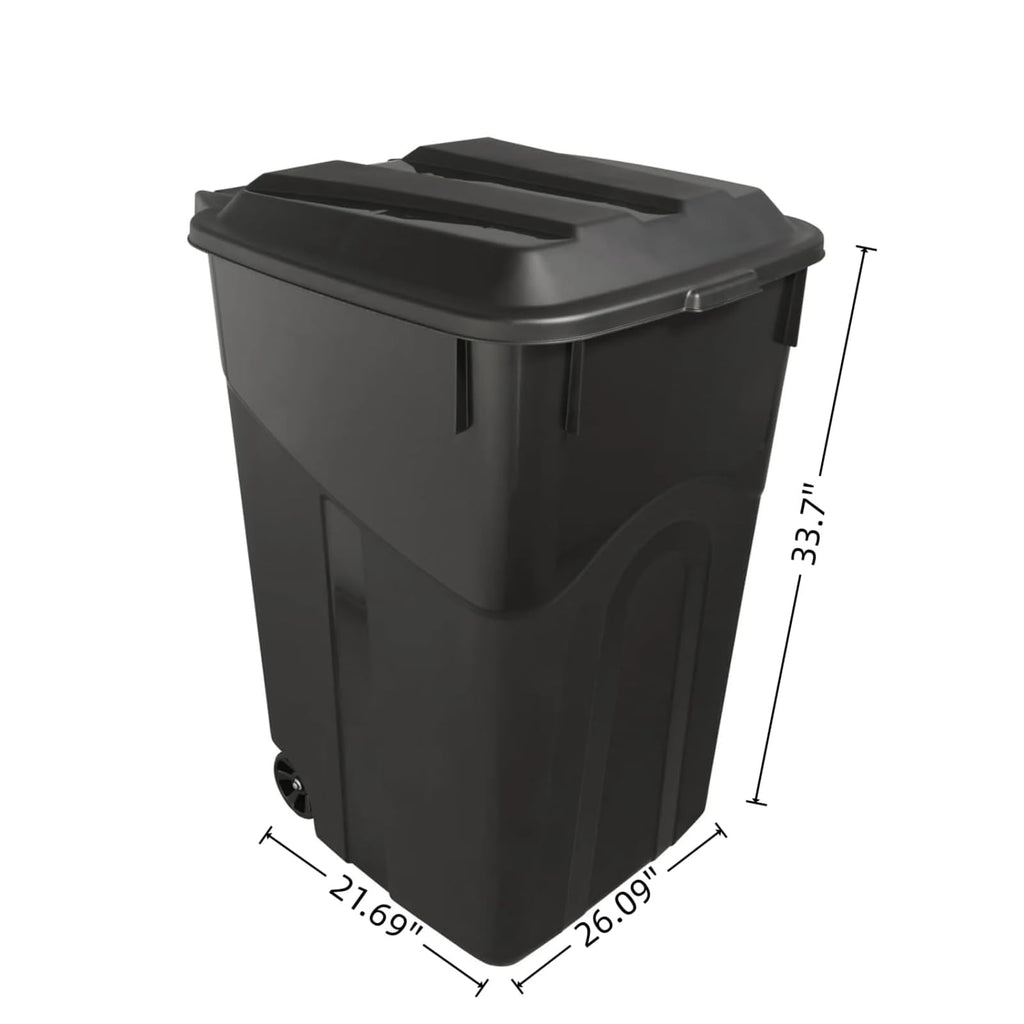 Black 45 Gallon Wheeled Heavy Duty Plastic Trash Can with Lid N3473
