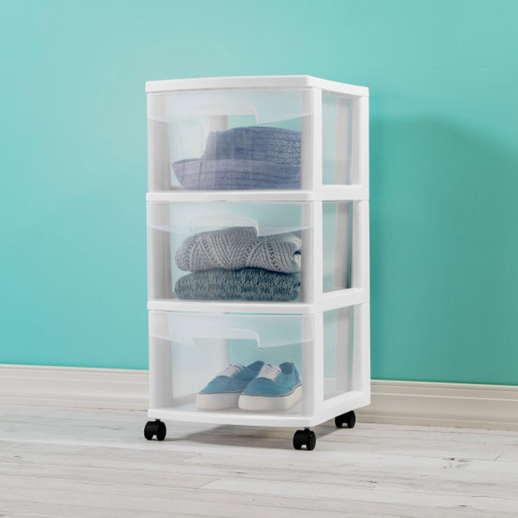 2 Pack White 3 Drawer Plastic Storage Cart E766