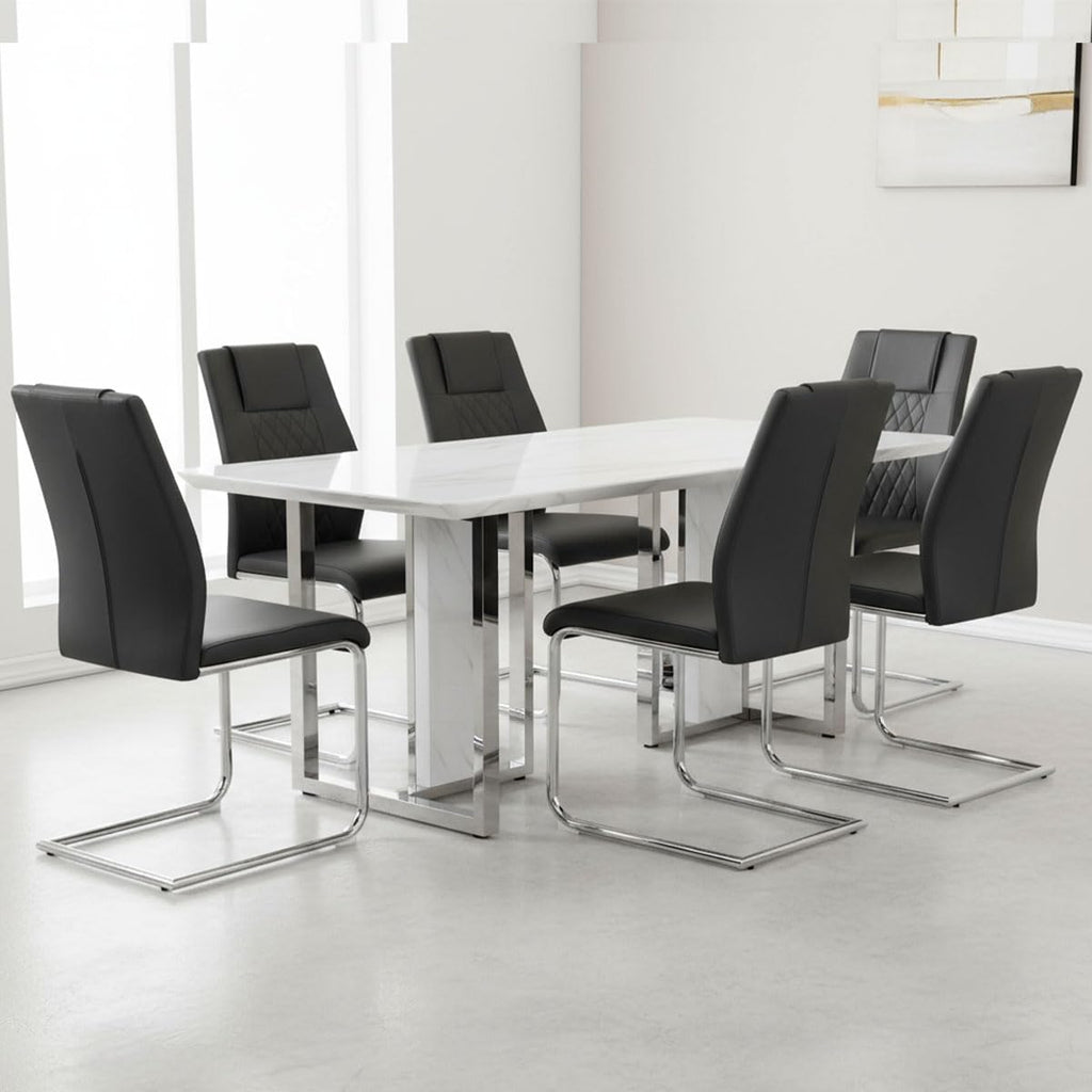 Black Faux Leather Dining Chairs Set 6 R402