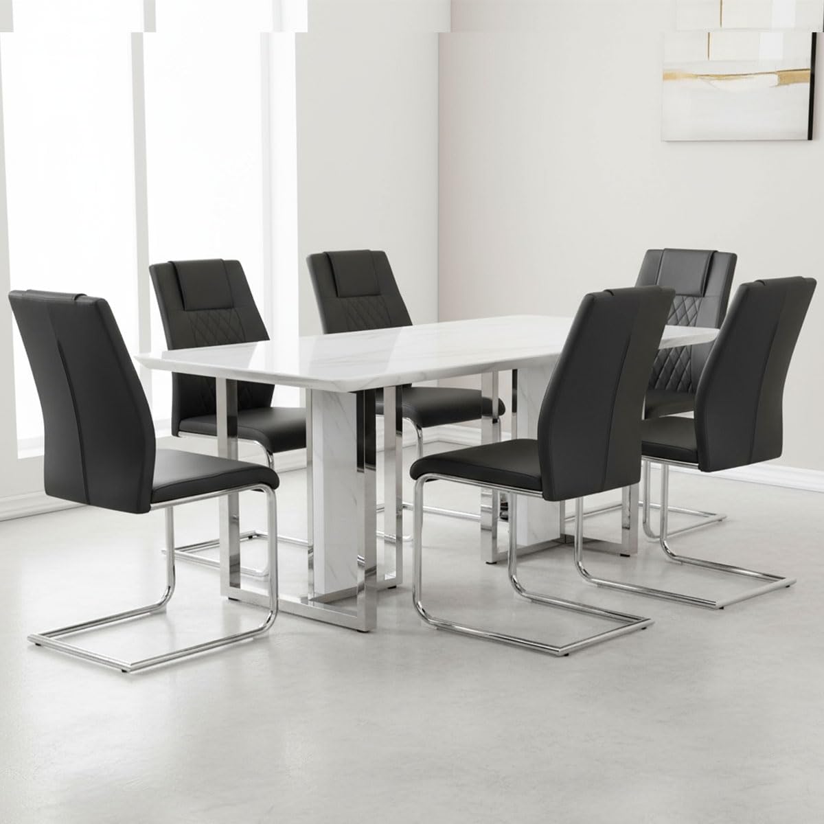 Black Faux Leather Dining Chairs Set 6 R402