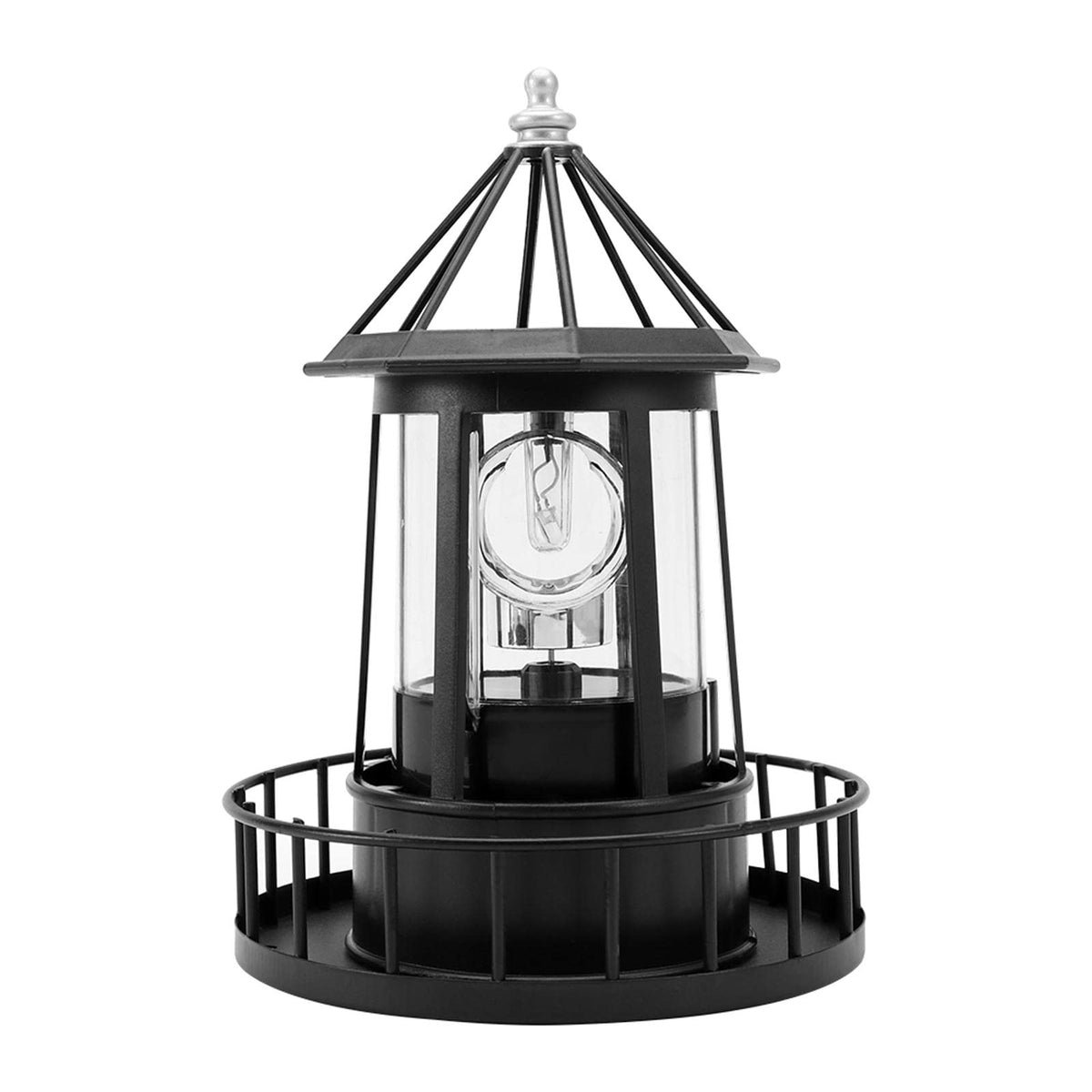 Black Solar Lighthouse Rotating Light IP65 Waterproof Outdoor LED Decor I444