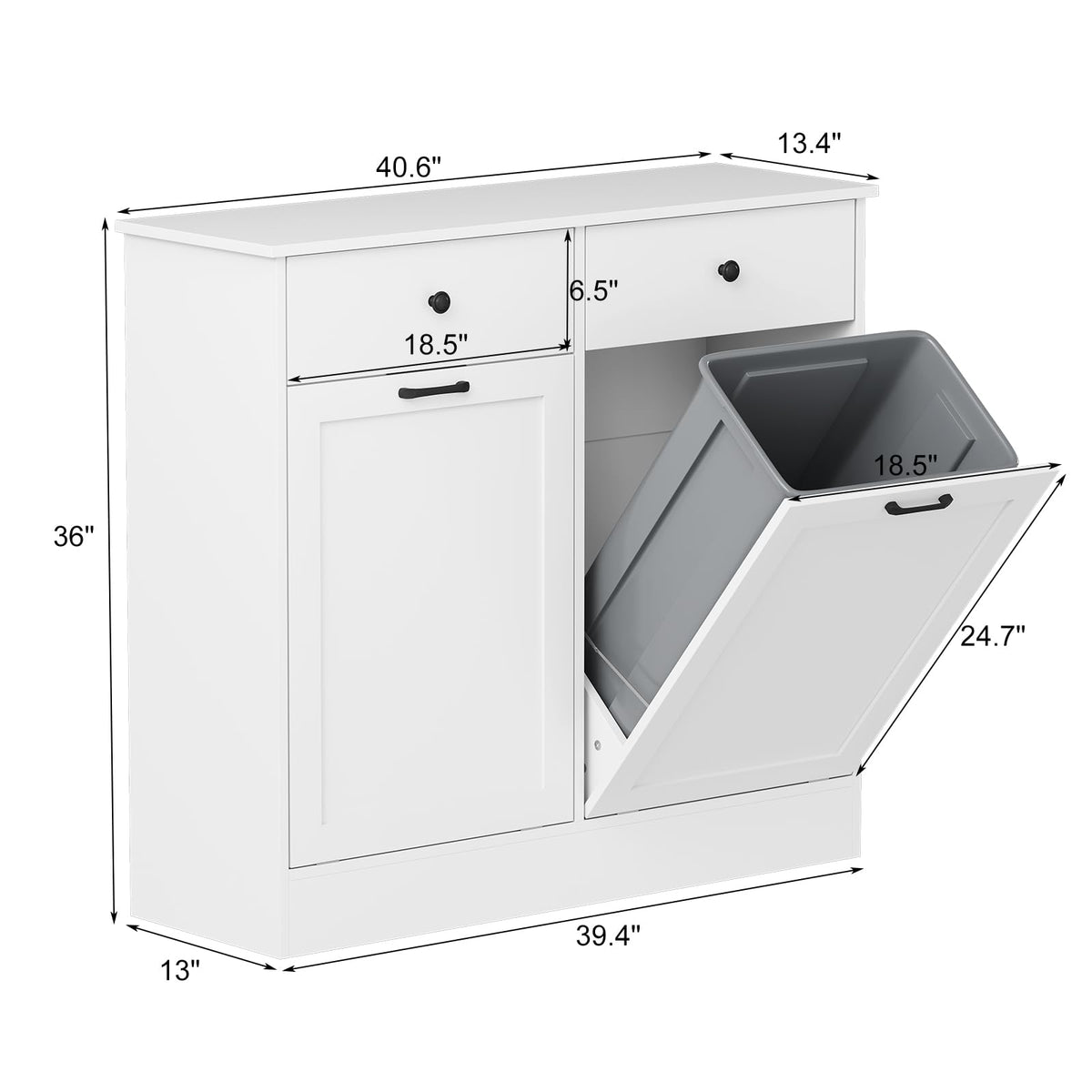 White 20-Gallon Wooden Tilt-Out Trash Can Cabinet T8924