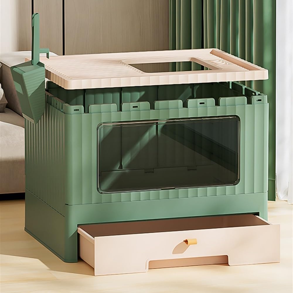 Foldable Enclosed Cat Litter Box with Lid & Scoop Q488