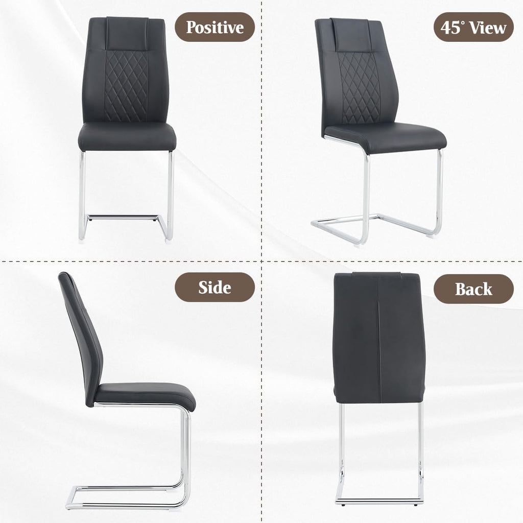 Black Faux Leather Dining Chairs Set 6 R402
