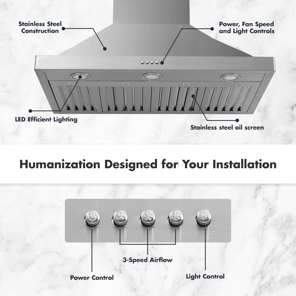 48 inch 800CFM Stainless Steel Wall Mount Range Hood W752881