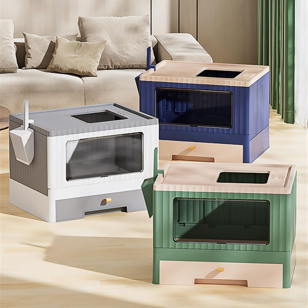 Foldable Enclosed Cat Litter Box with Lid & Scoop Q488