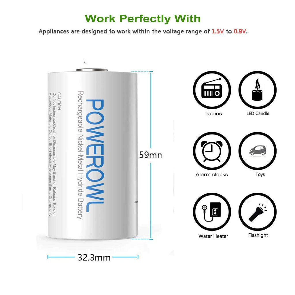Rechargeable D Batteries 10000mah NiMH 4 Count R175637