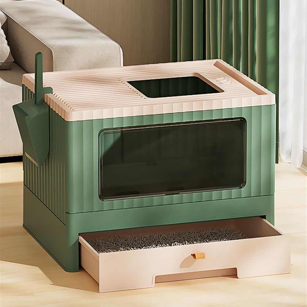 Foldable Enclosed Cat Litter Box with Lid & Scoop Q488