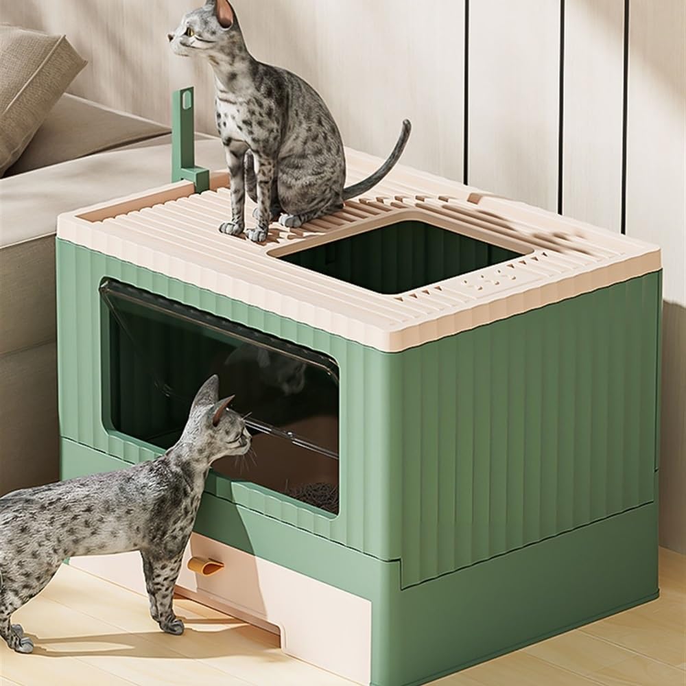 Foldable Enclosed Cat Litter Box with Lid & Scoop Q488