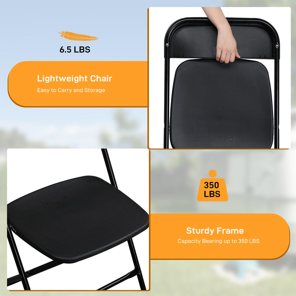 10 Pack Black Stackable Plastic Folding Chairs with Metal Legs H679605