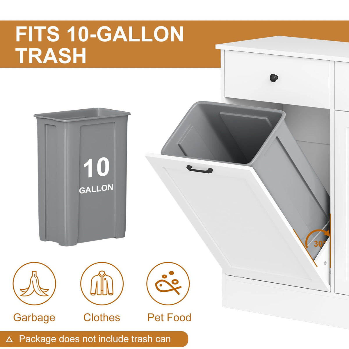White 20-Gallon Wooden Tilt-Out Trash Can Cabinet T8924