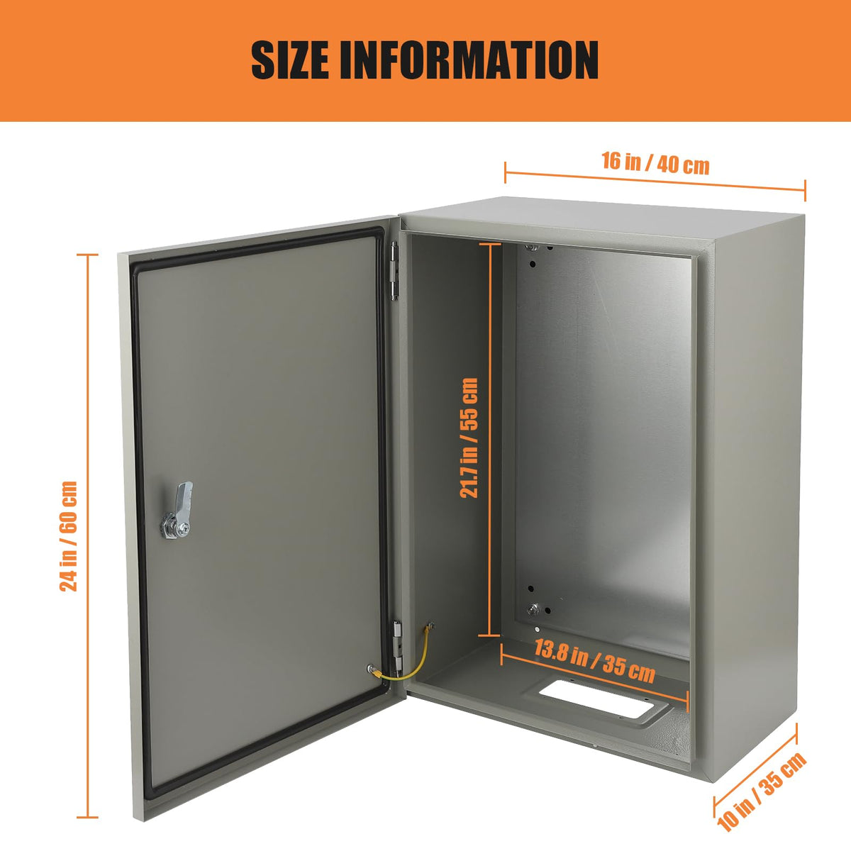 24" x 16" x 10" Waterproof Stainless Steel Electrical Enclosure Box with Lock S3518