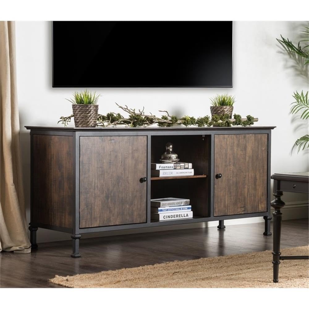 60-Inch Weathered Oak Wood TV Stand with Metal Legs A3017