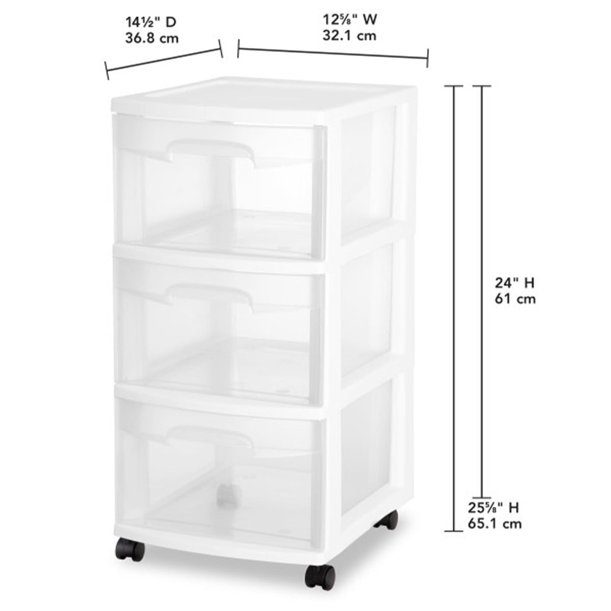 2 Pack White 3 Drawer Plastic Storage Cart E766