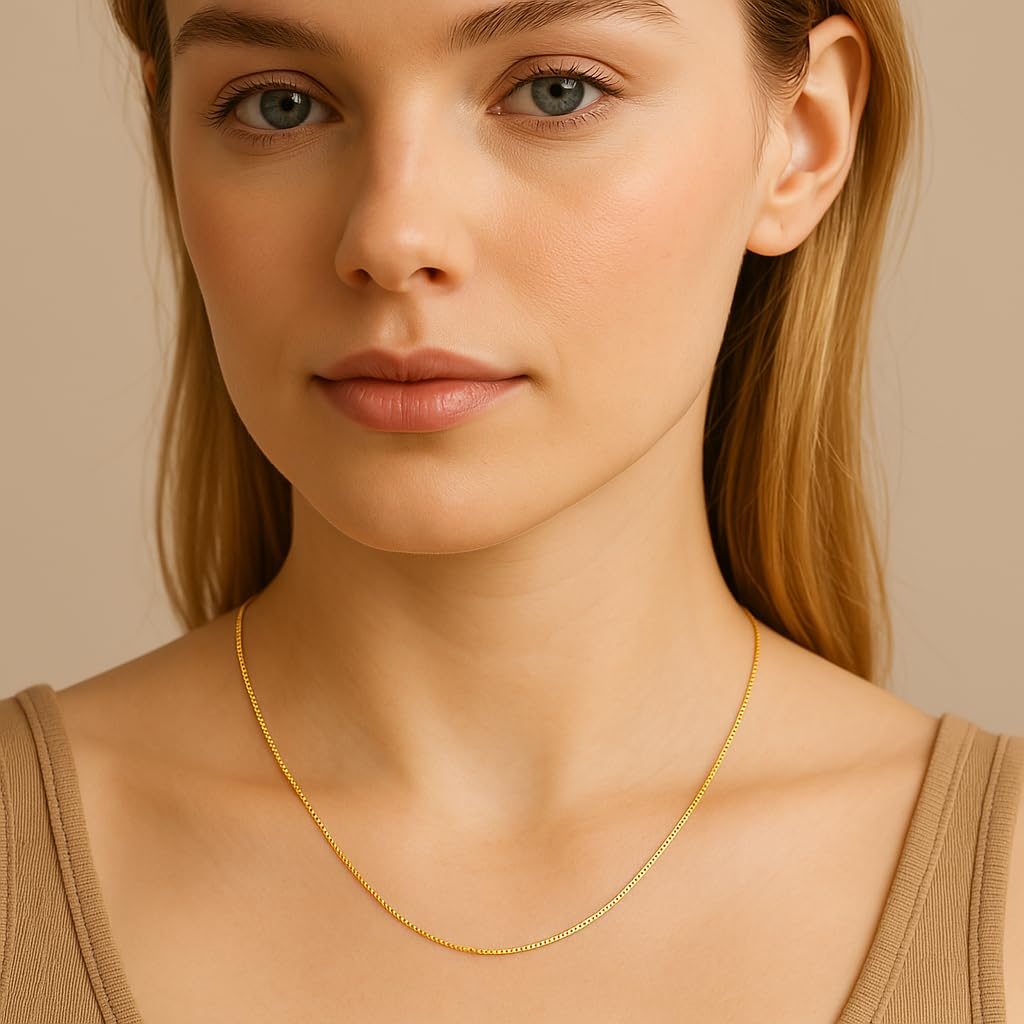 14k Gold Box Chain Necklace with Lobster Claw Clasp G70328