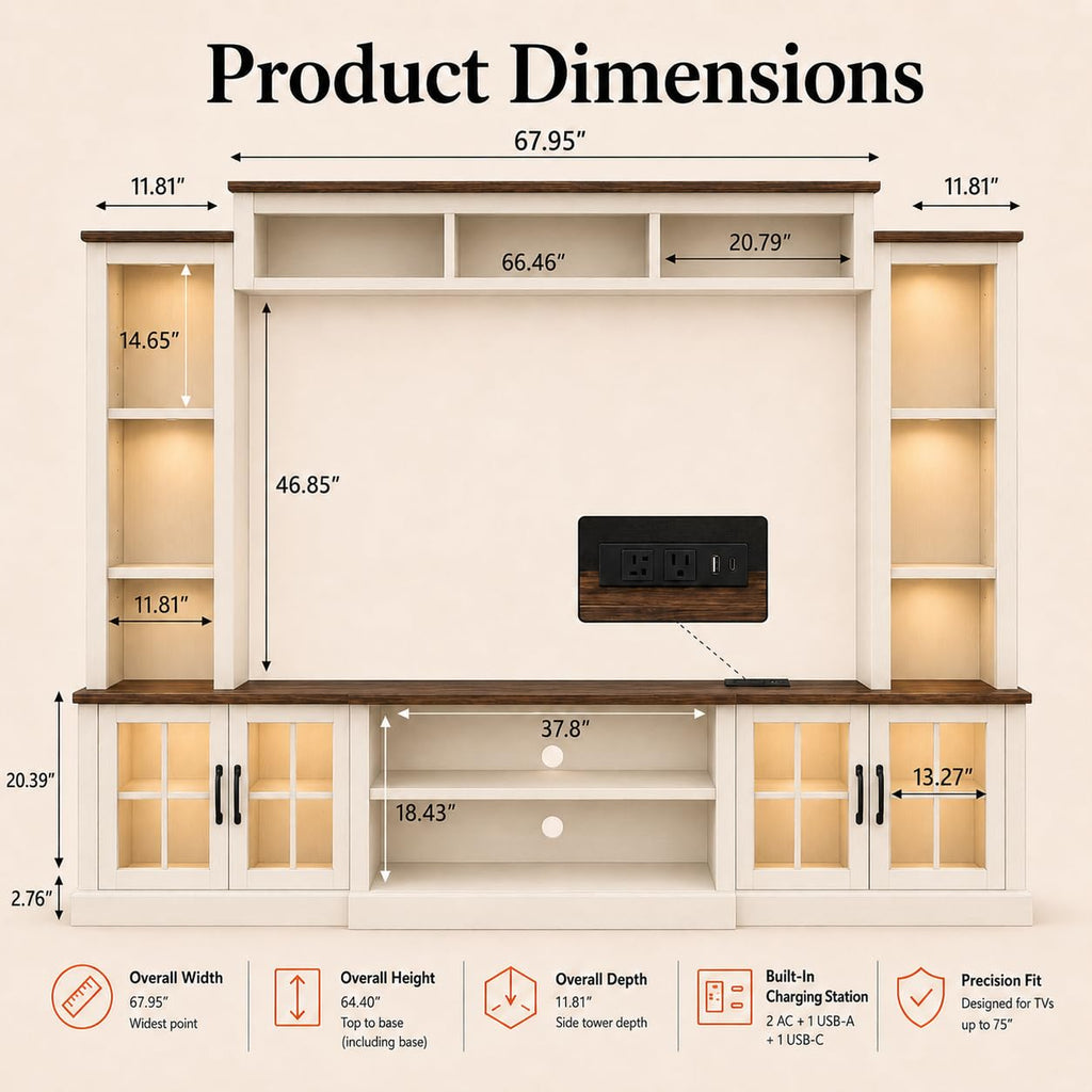 White TV Stand with Bookshelf Cabinet and Barn Doors I101893