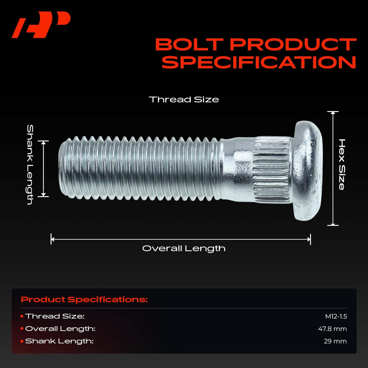 5Pcs M12-1.50 Wheel Studs L21982