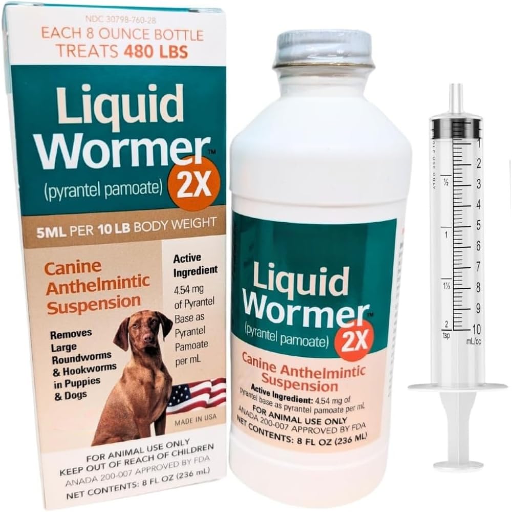 8 oz Pyrantel Pamoate Liquid Wormer for Dogs and Puppies Q8657