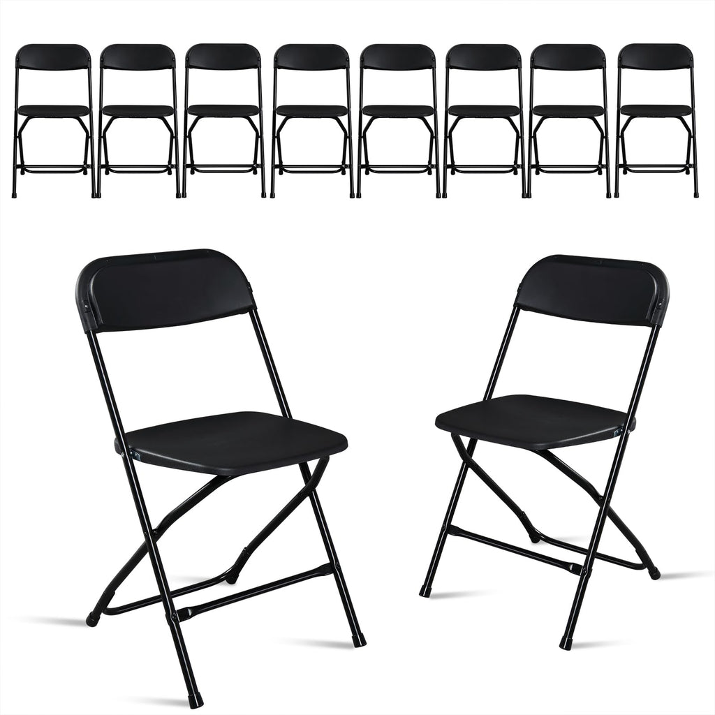 10 Pack Black Stackable Plastic Folding Chairs with Metal Legs H679605