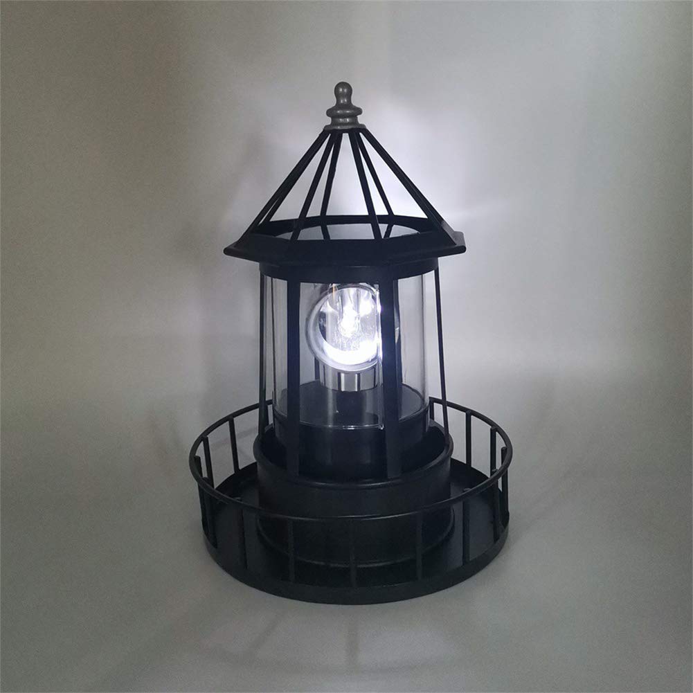 Black Solar Lighthouse Rotating Light IP65 Waterproof Outdoor LED Decor I444