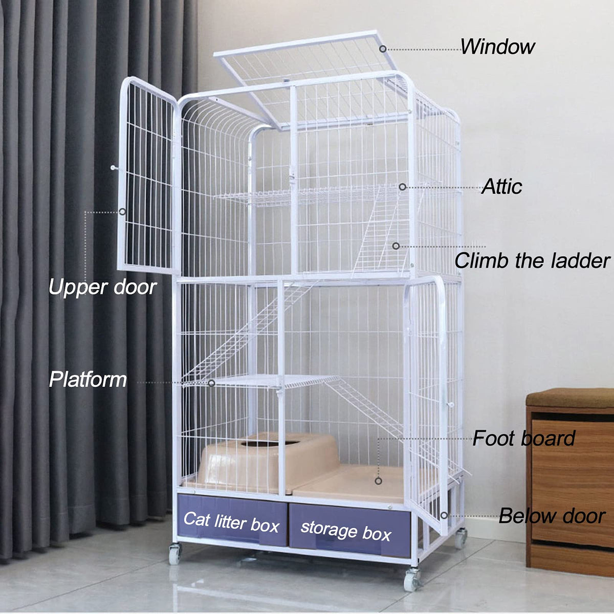 Heavy Duty Metal Cat Cage Dog Crate with Four Wheels A427838