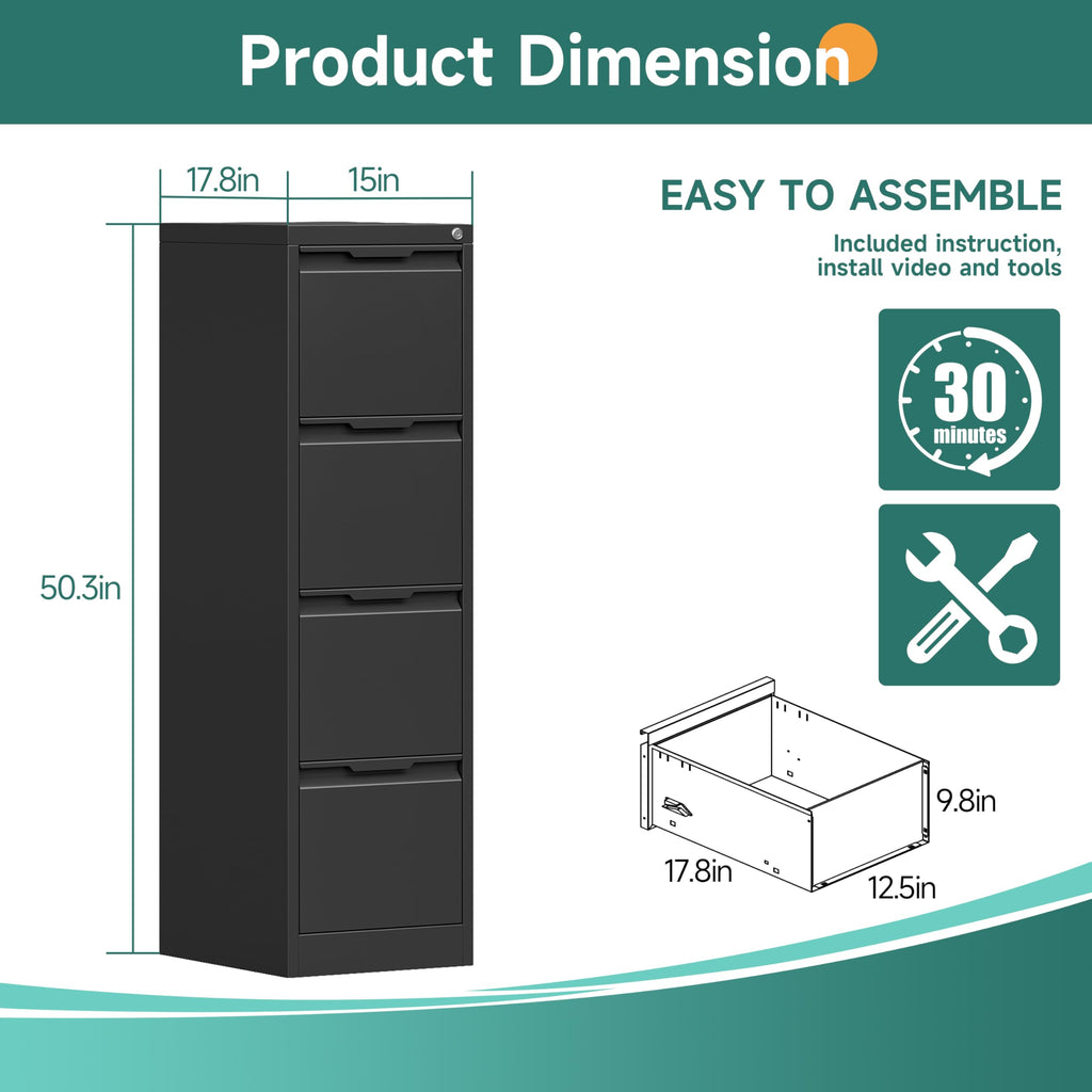 4 Drawer Metal File Cabinet with Lock O8685