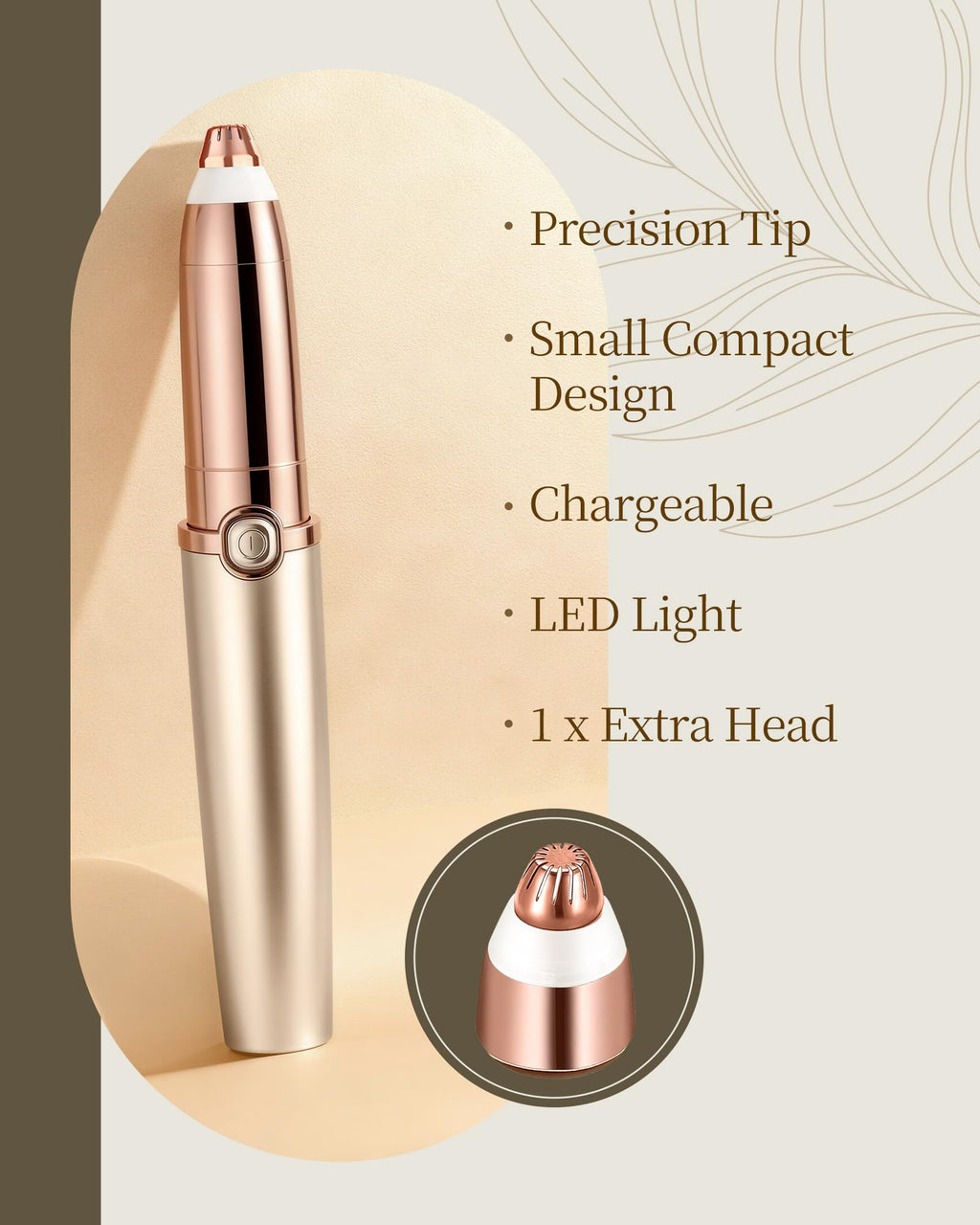 Rechargeable Eyebrow Trimmer with 2 Replacement Heads & LED Light N66686