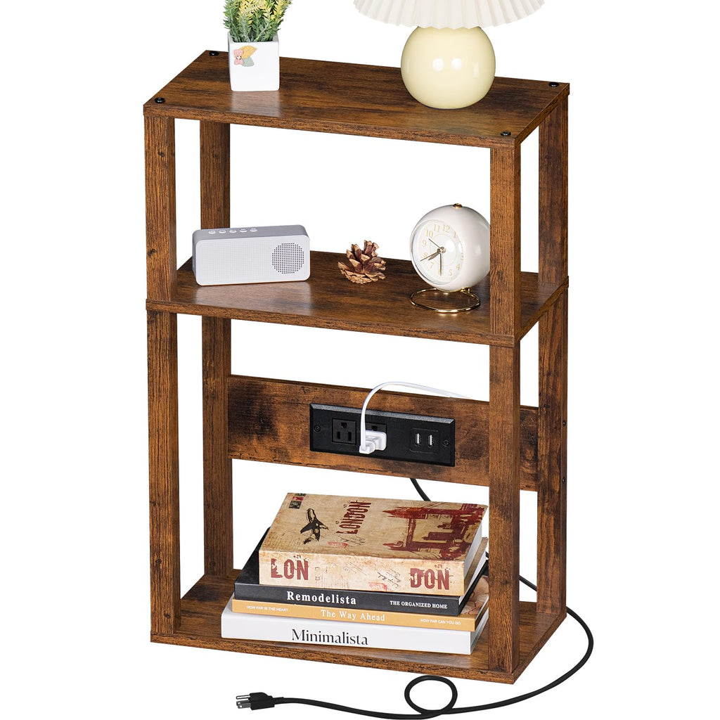3-Tier Narrow Bedside Table with Charging Station M840