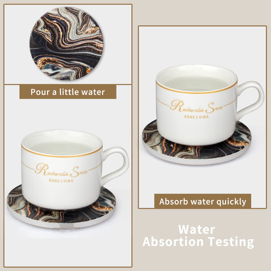 Black and Gold Marble Coasters with Holder O3034