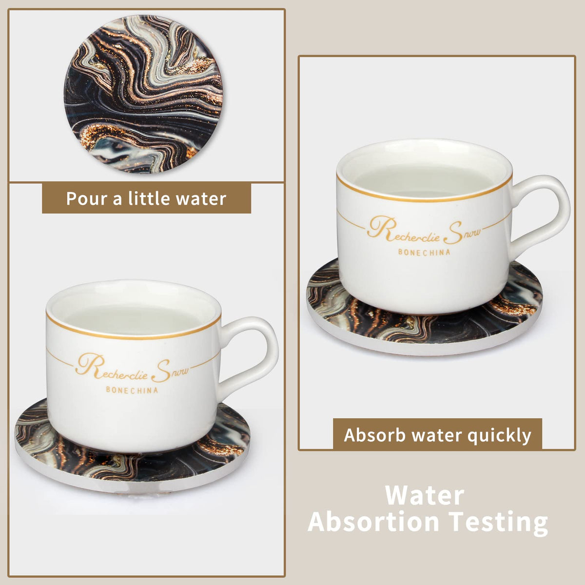Black and Gold Marble Coasters with Holder O3034