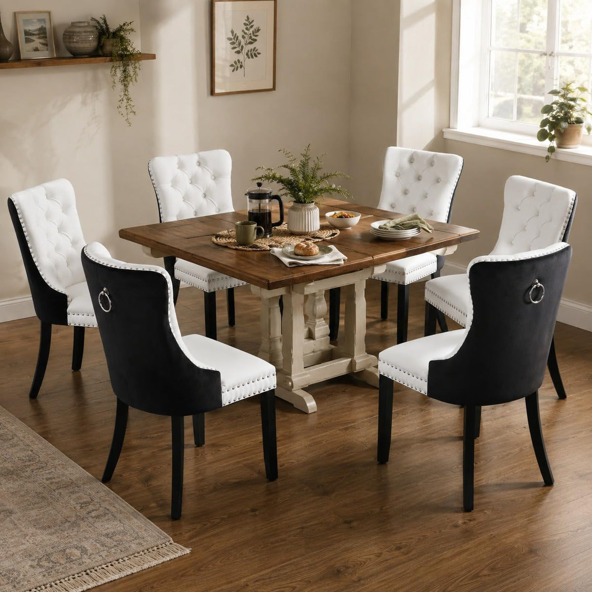 White Black PU Dining Chairs Set of 6 O4024