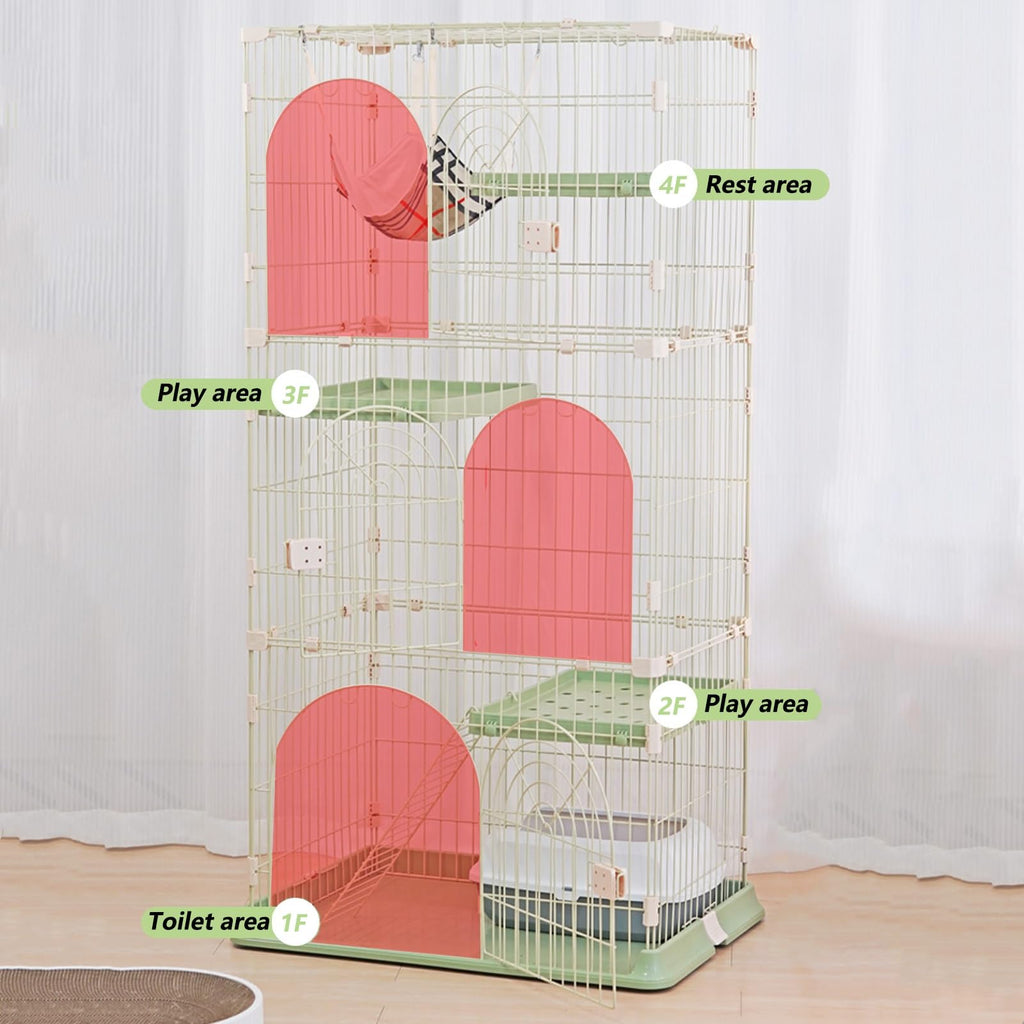 3/4-Tier Wire Cat Cage Playpen with Hammock and Platforms X4078