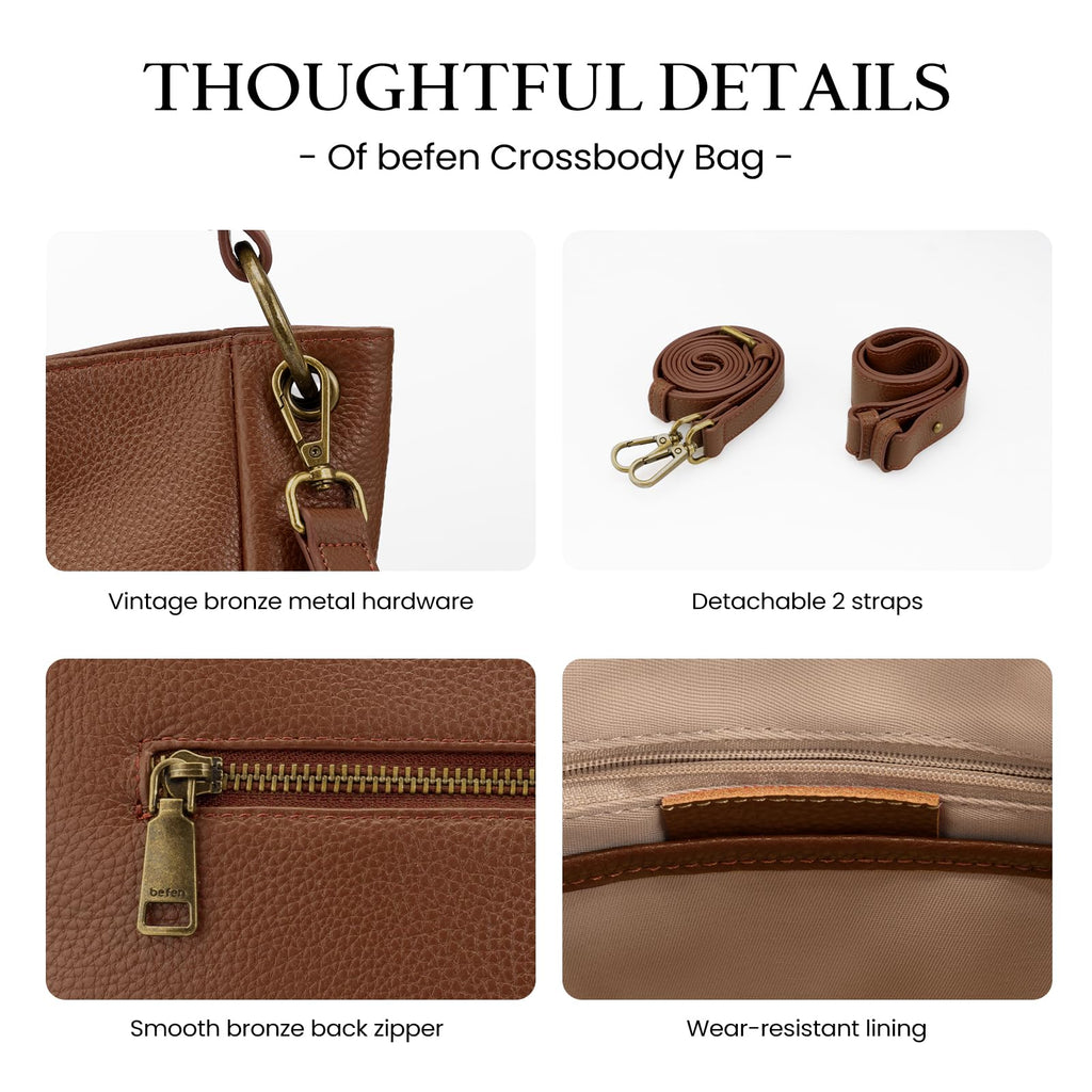 Genuine Leather Hobo Crossbody Bags with 2 Detachable Straps X5658