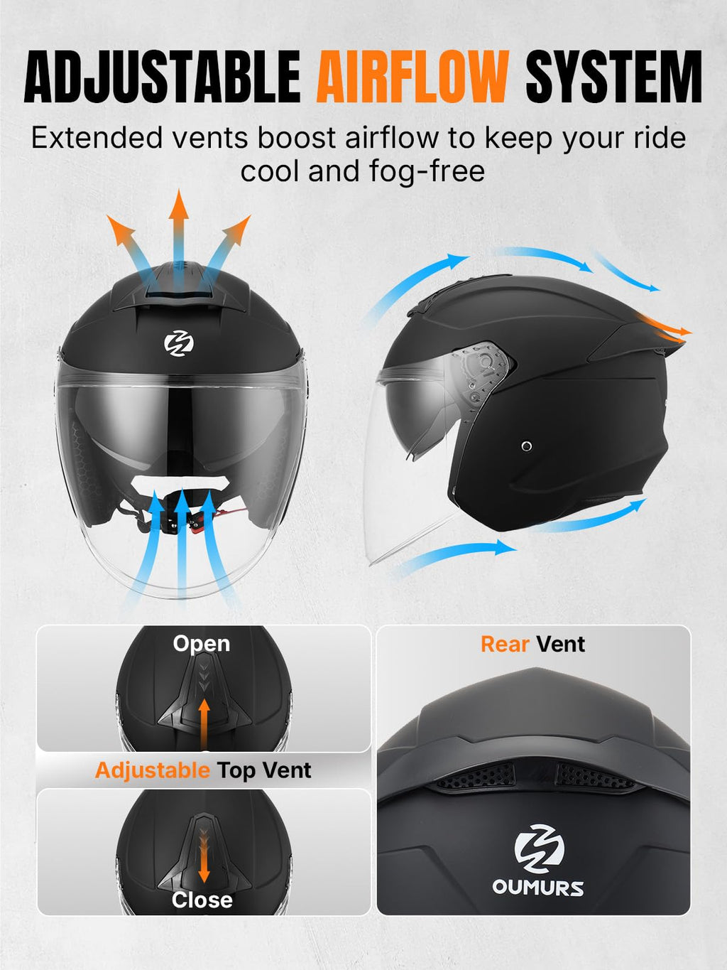 3/4 Motorcycle Helmet DOT Approved Open Face U192107