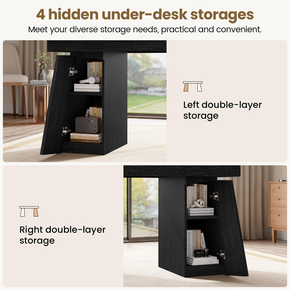 55.9" Black Wood Executive Desk with Storage N667312