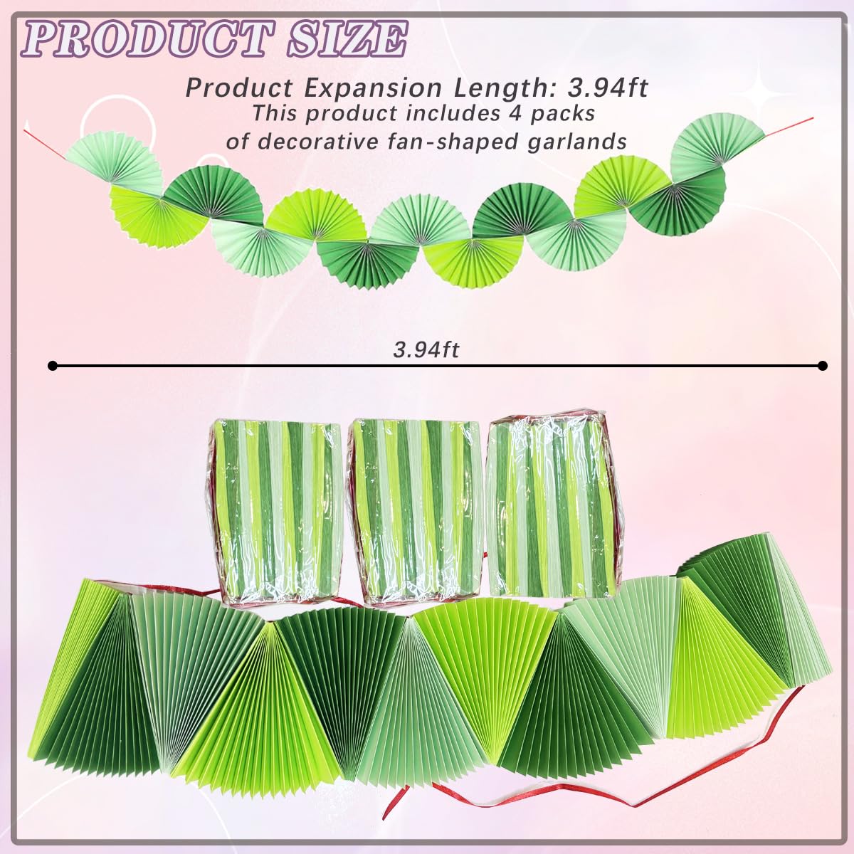 4 Pack Green Paper Fan Garland Hanging Decorations L532