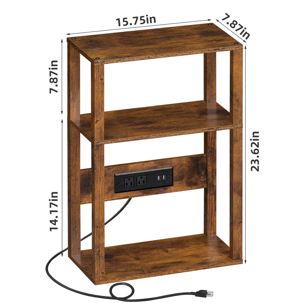 3-Tier Narrow Bedside Table with Charging Station M840