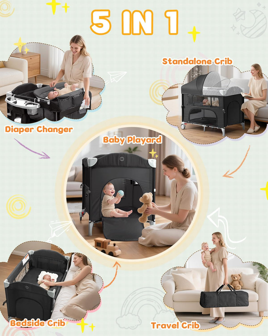 5 in 1 Bedside Bassinet X77743