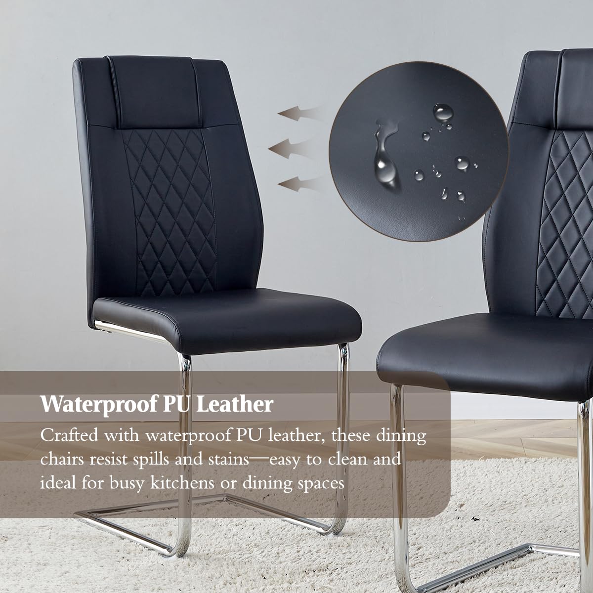 Black Faux Leather Dining Chairs Set 6 R402