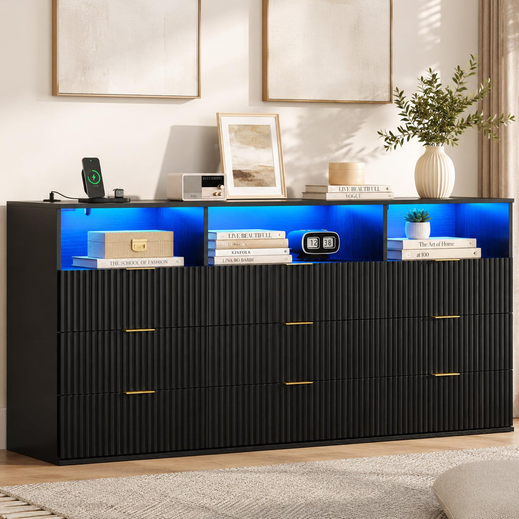 9 Drawer Dresser with 3 Open Cubbies W3871